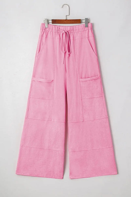 Bonbon Mineral Wash Exposed Seam Drawstring High Waist Cargo Pants - Love Salve