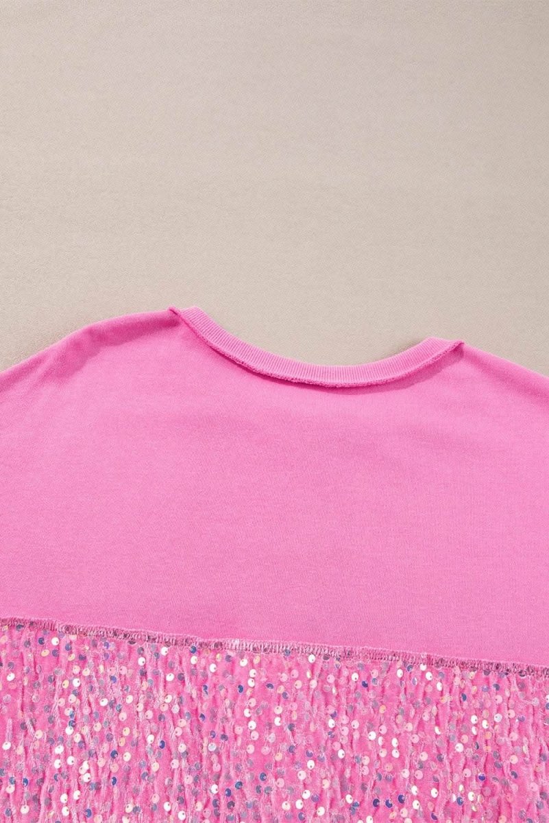 Bonbon Sequin Patchwork High Low Hem Henley Sweatshirt - Love Salve