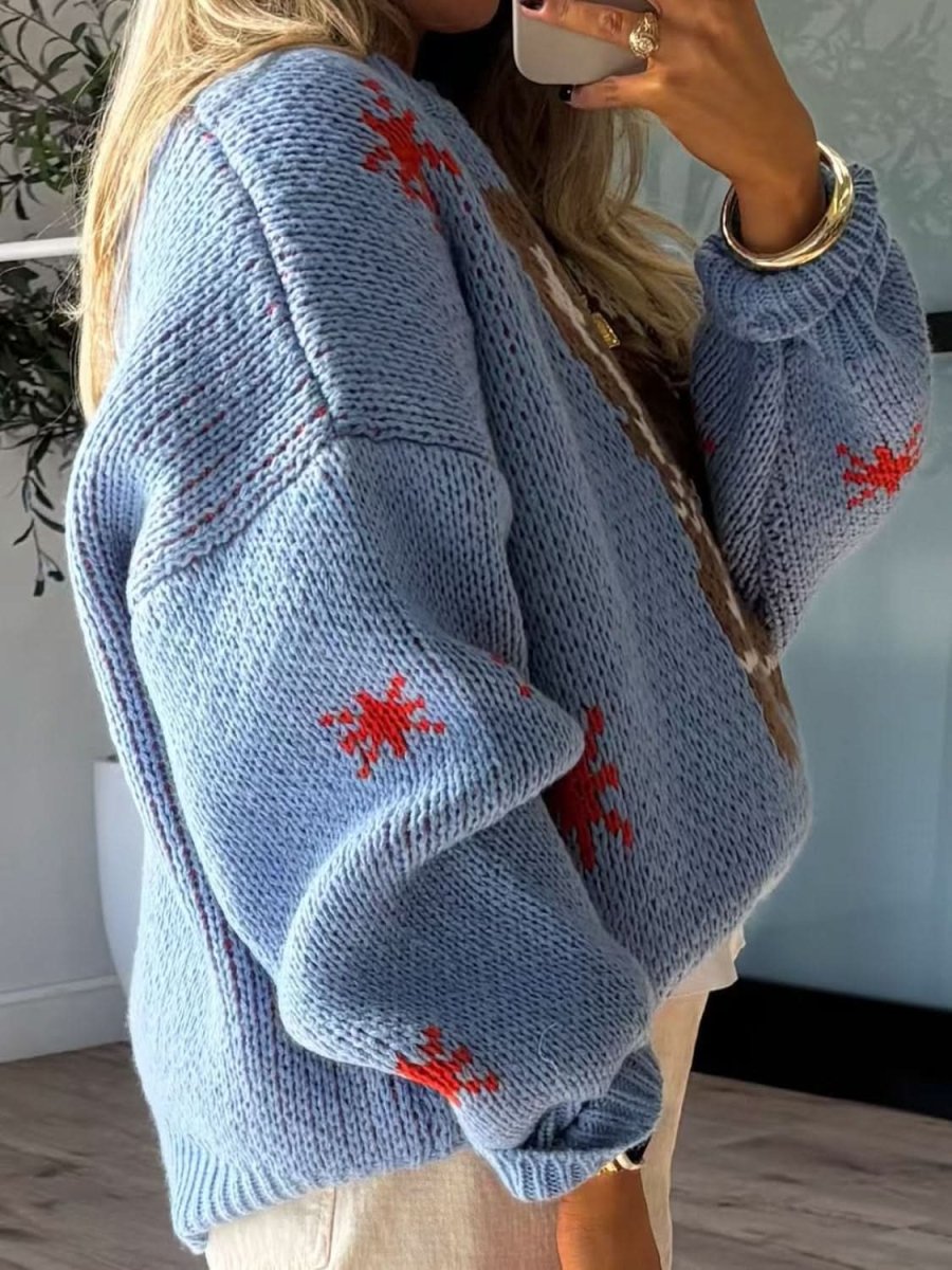 Boot Pattern Round Neck Dropped Shoulder Sweater - Love Salve