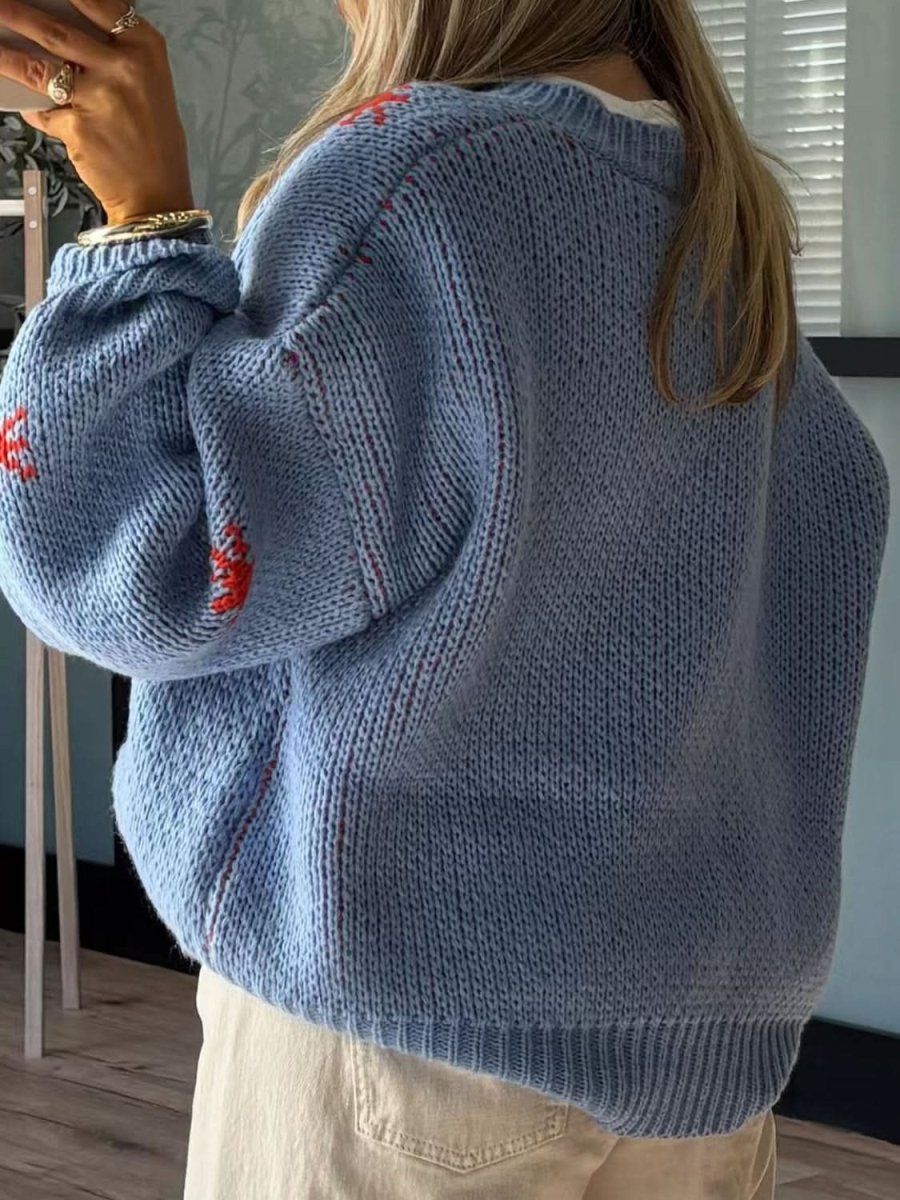 Boot Pattern Round Neck Dropped Shoulder Sweater - Love Salve