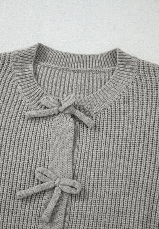 Bow Round Neck Long Sleeve Cardigan - Love Salve