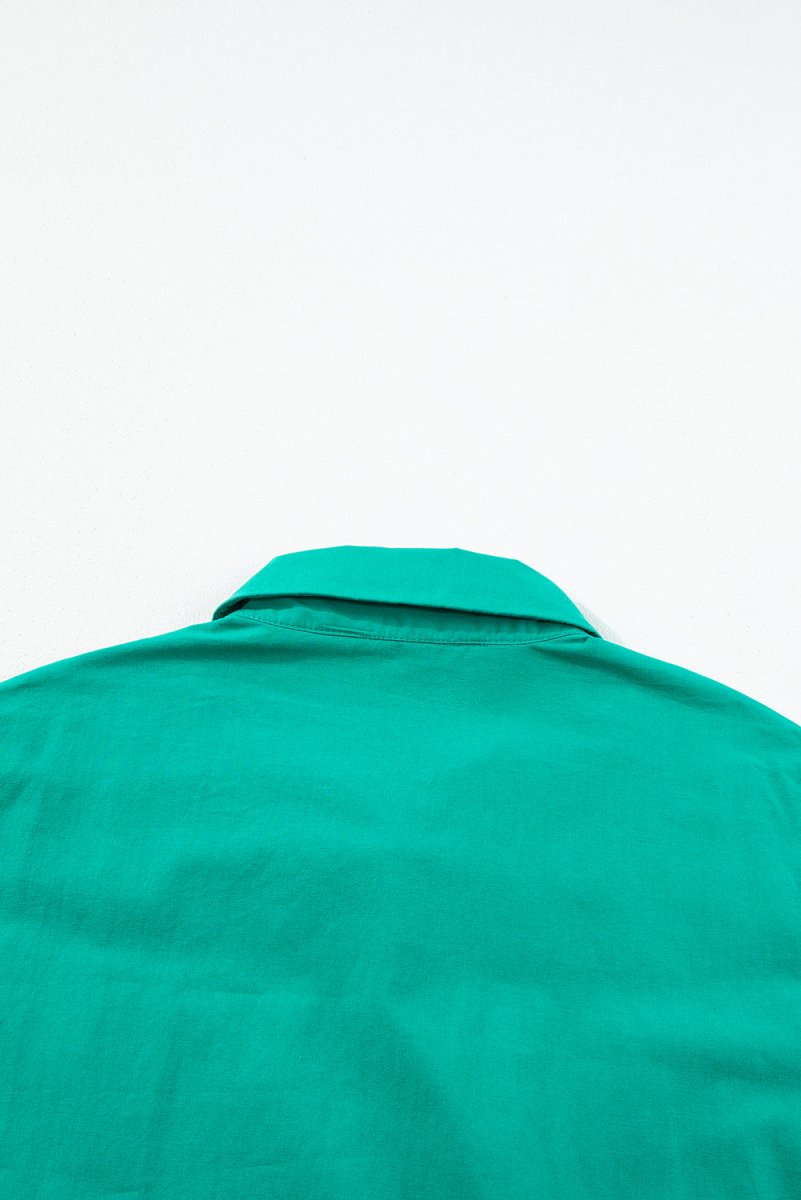 Bright Green Shirred Ruffle Sleeve Button Up Short Dress - Love Salve