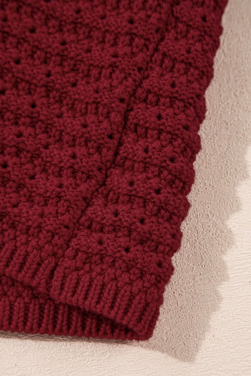 Burgundy Cable Knit Pointelle Slim Fit V Neck Sweater Vest - Love Salve