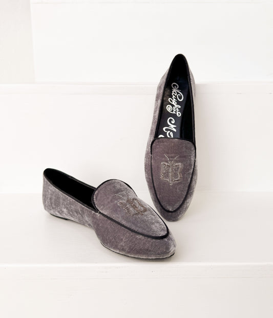 Butterfly Velvet Flats In Grey With Delicate Accent Naughty Monkey