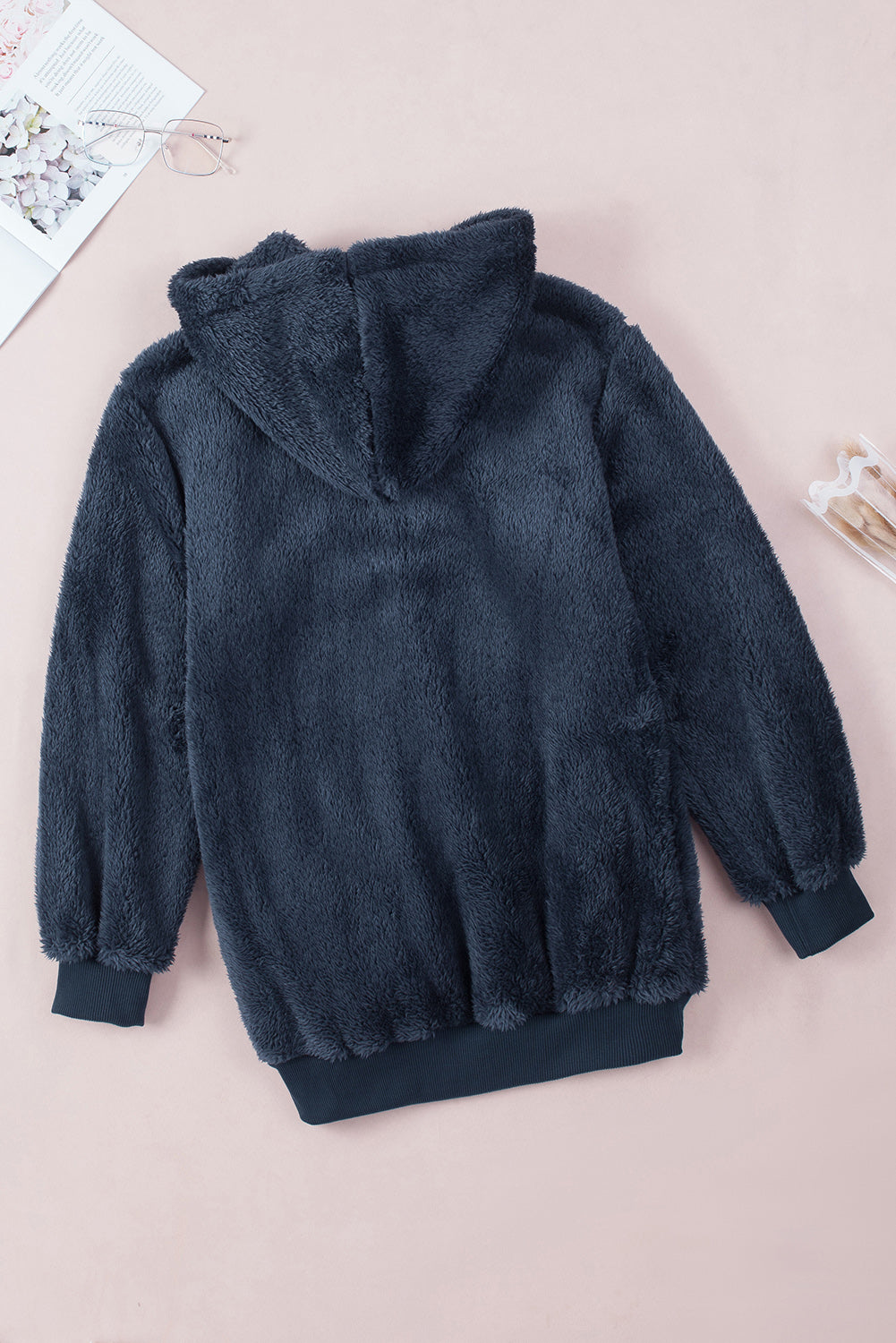 Premium Navy Warm Furry Pullover Hoodie Unisex Winter Sweatshirt