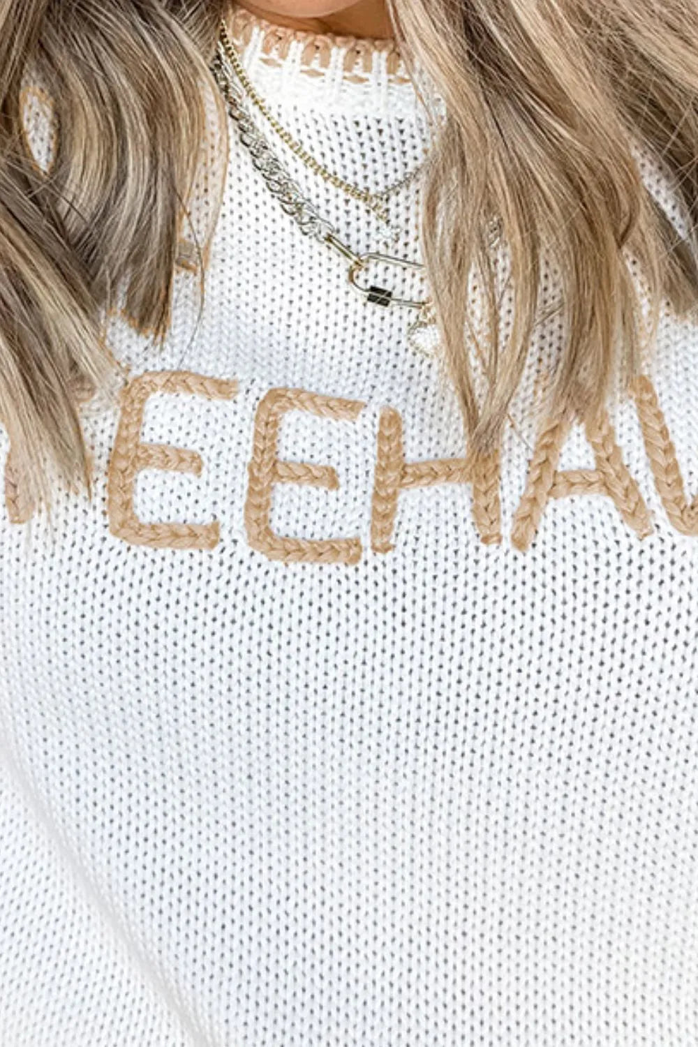 YEEHAW Stitch Edge Crew Neck Knit Top