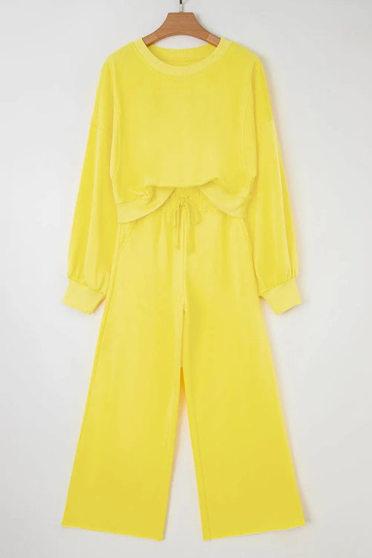 Yellow Cream Puff Sleeve Crop Top and Wide Leg Pants Dear-Lover Dropshipping
