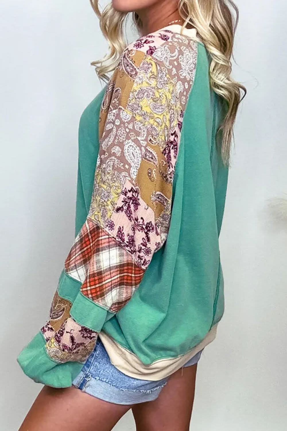 Plus Size Printed Raglan Sleeve Sweatshirt - Love Salve