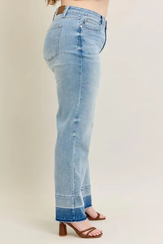Judy Blue Plus Size Full Size Wide Leg Jeans with Released Hem - Love Salve