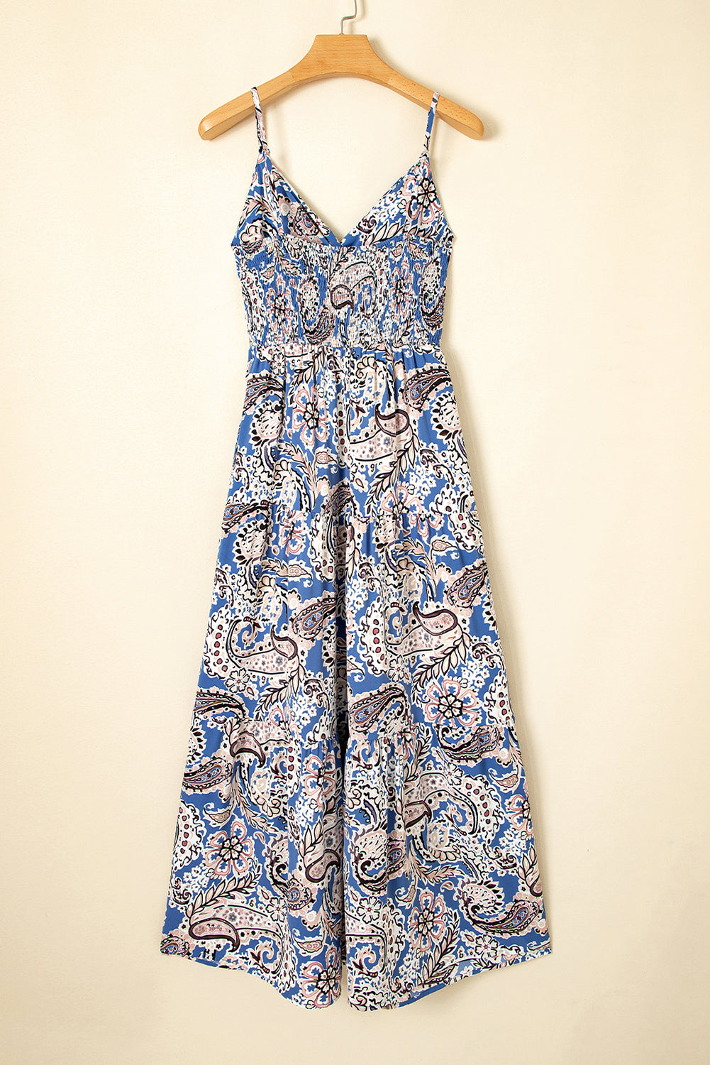 Blue Paisley Print Twist Detail Smocked Back Dress