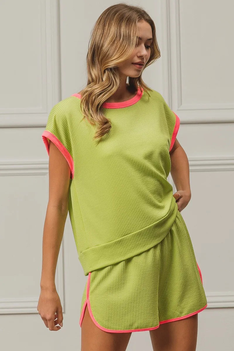 BiBi Cord Rib Knit Contrast Banded Top - Love Salve