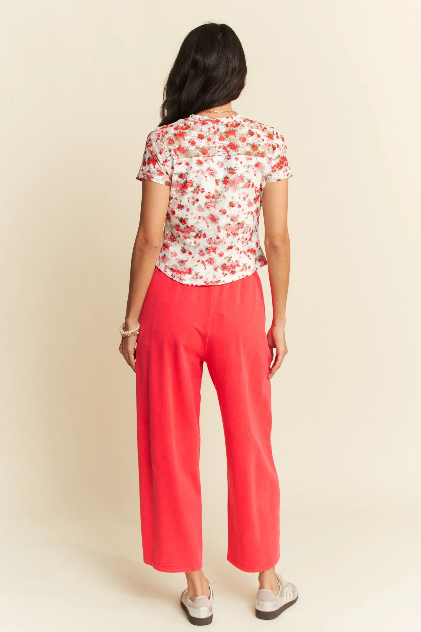 Davi & Dani Ribbon Short Sleeve Layered Mesh Top - Love Salve