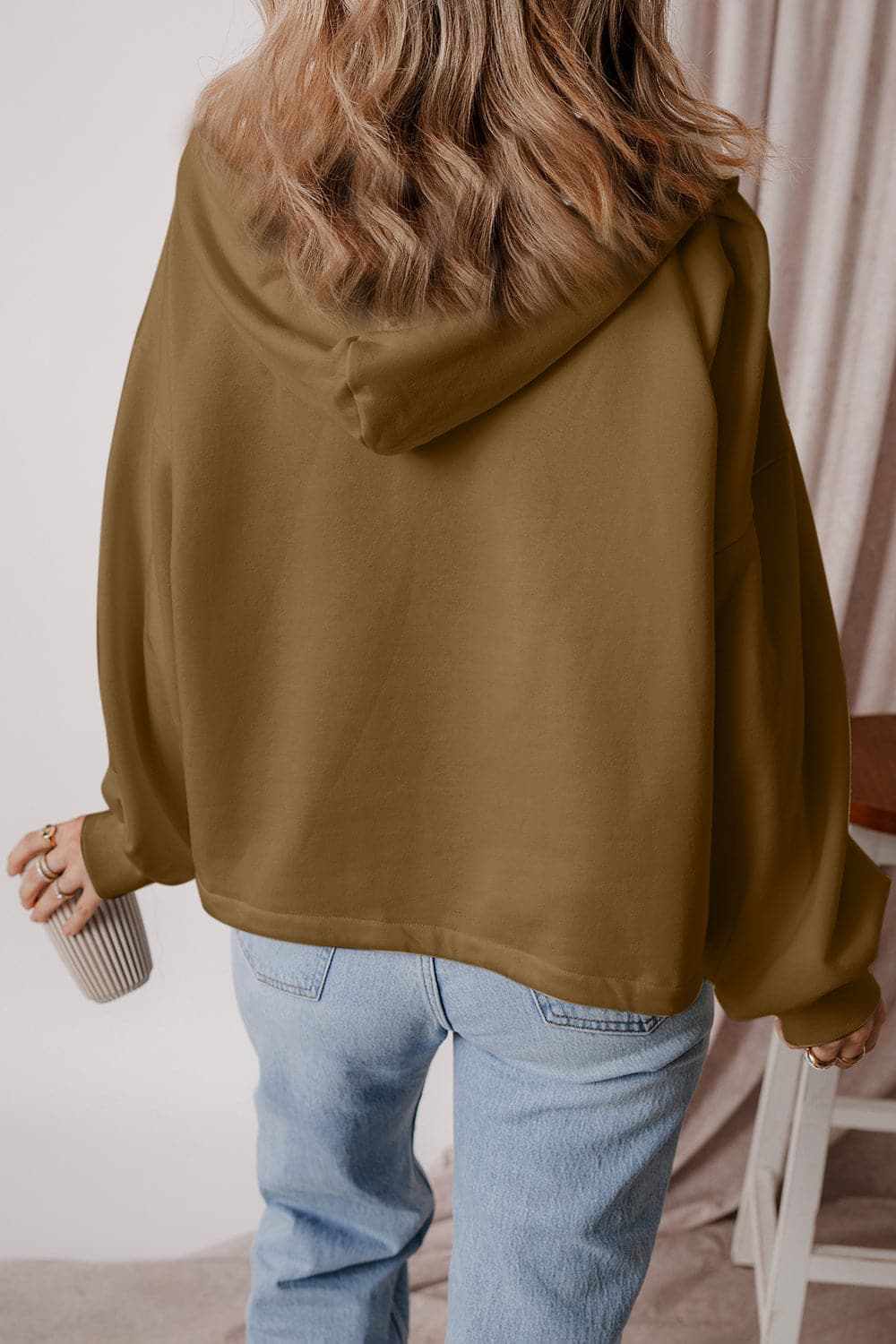 Casual half zip hoodie with pockets - Love Salve