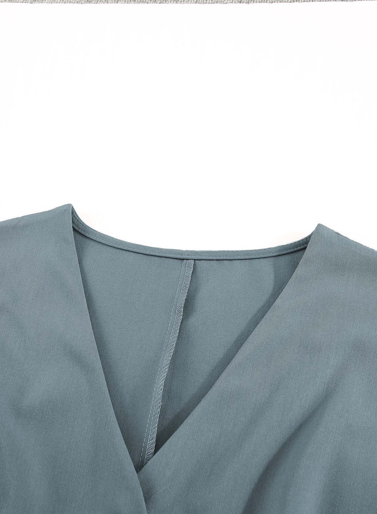 Blue Dolman Button Belted V Neck Wide Leg Jumpsuit