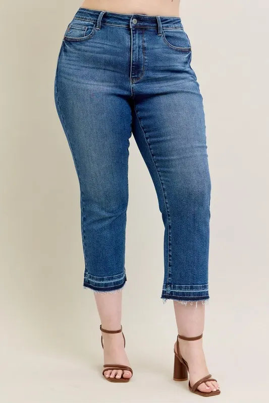 Judy Blue Full Size High Waist Vintage Wash Release Hem Kick Flare Jeans Plus Size - Love Salve