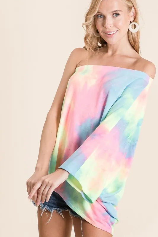 BiBi Tie Dye French Terry One Shoulder Top with Dolman - Love Salve