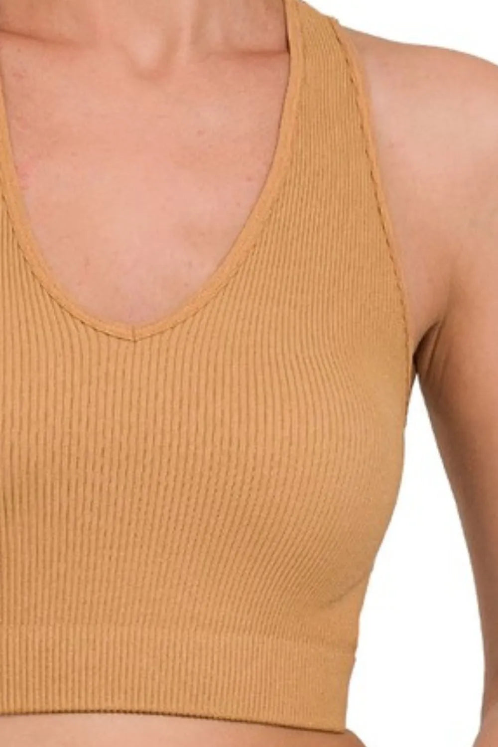 Zenana Seamless Ribbed Cropped Racerback Tank Top - Love Salve