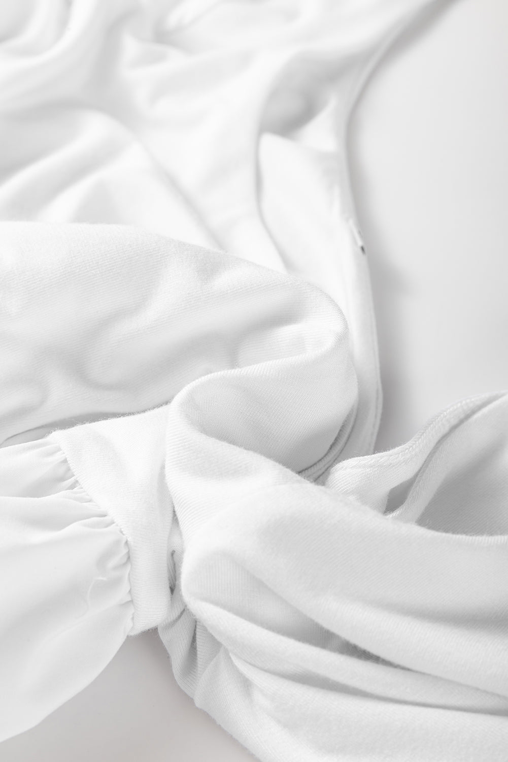 White U Neck Long Sleeve Bubble Hem Top for Women