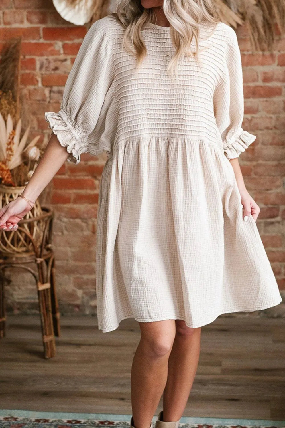 Simply Love: Puff Sleeve Ruffle Dress