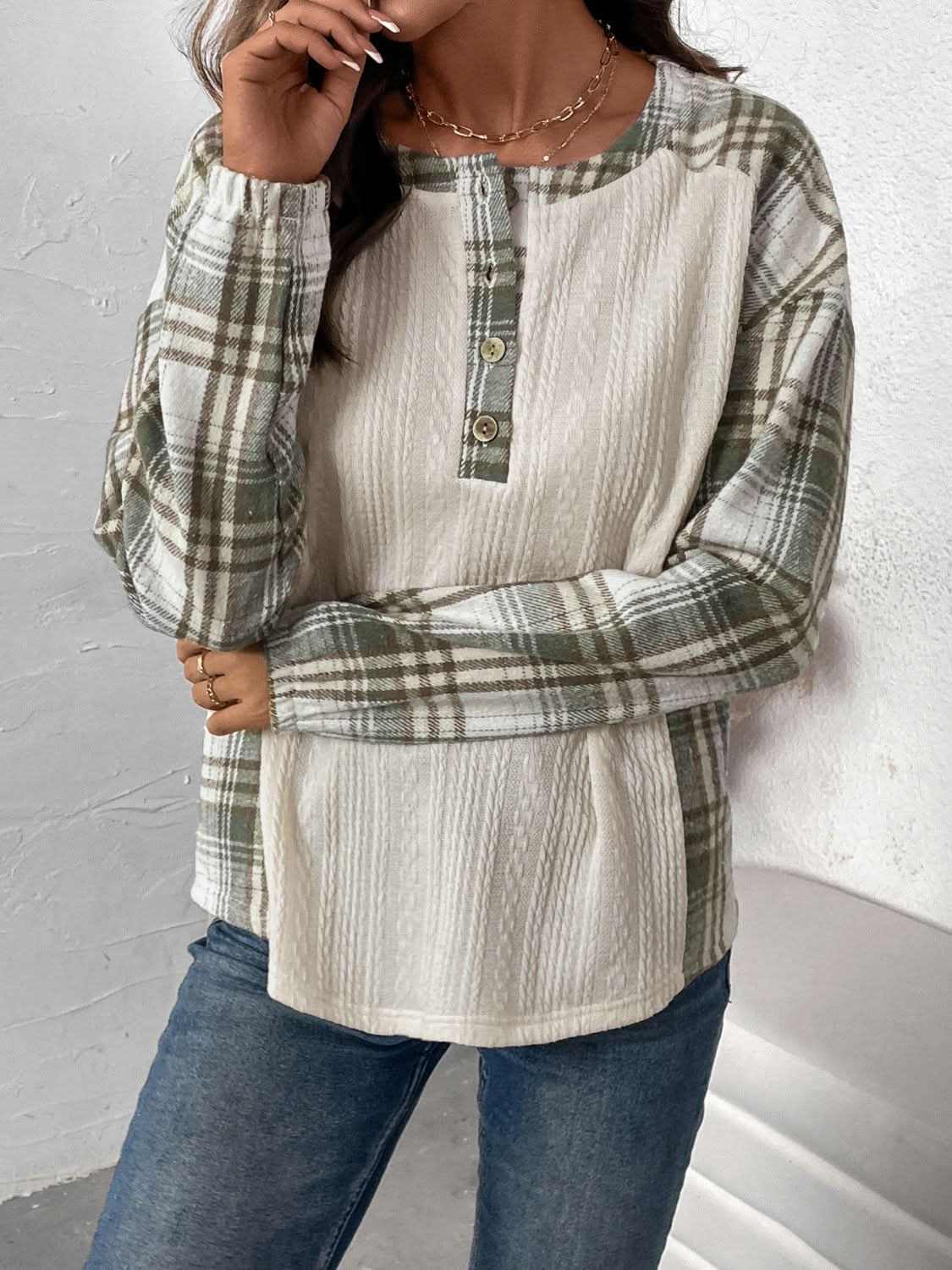 Plaid long sleeve button-up tee - Love Salve
