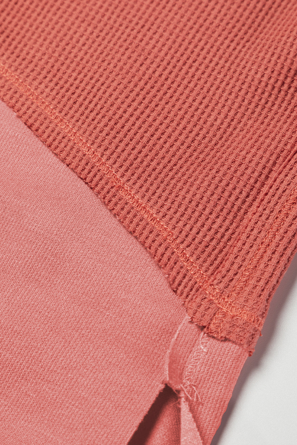 Giselle Exposed Seam Slit Neck Waffle Knit Patchwork Top - Love Salve