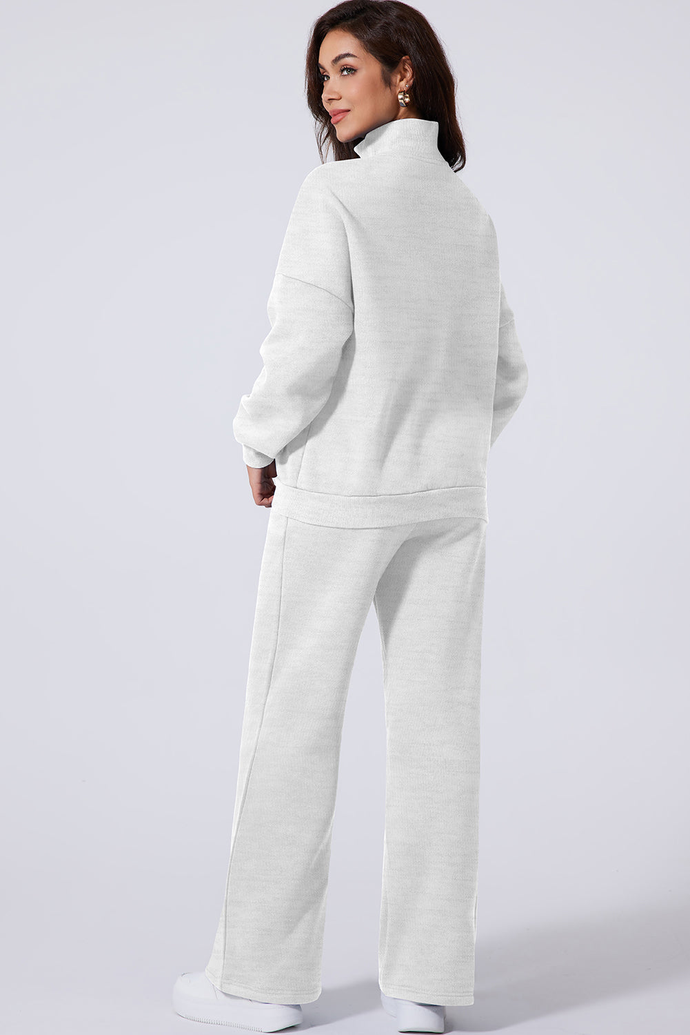 Light Grey Drop Shoulder Zip Jacket Drawstring Pants Set