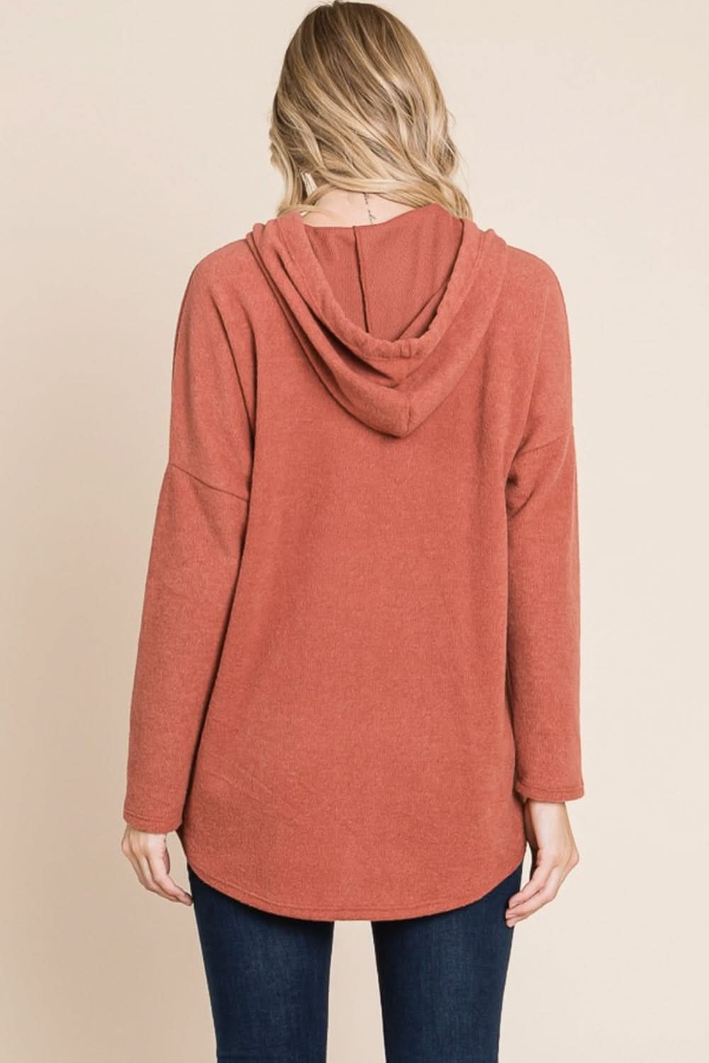 BOMBOM Contrast Drawstring Drop Shoulder Knit Hoodie - Love Salve