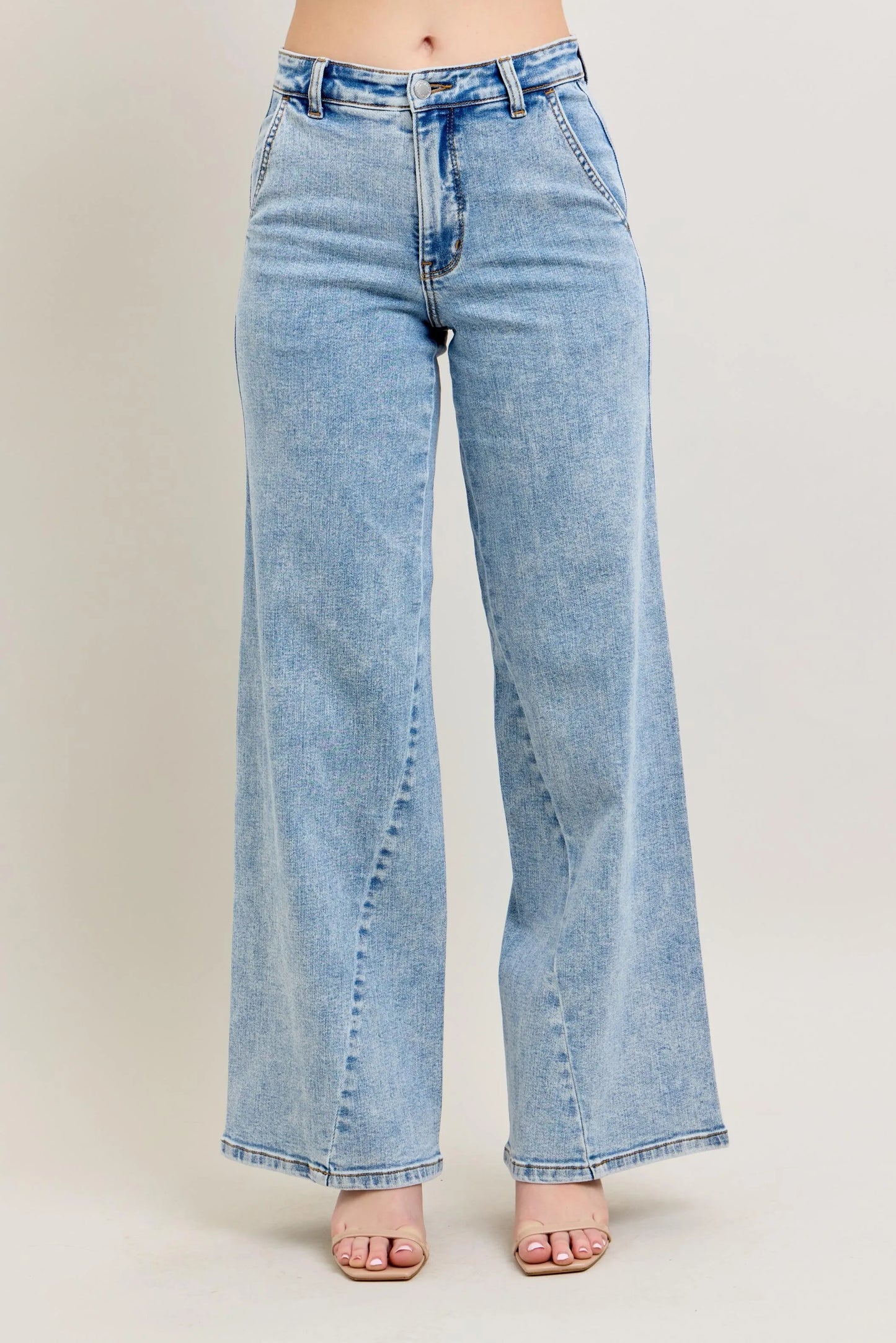 Judy Blue Plus Size High Waist Wide Leg Jeans with Skewed Inseam - Love Salve