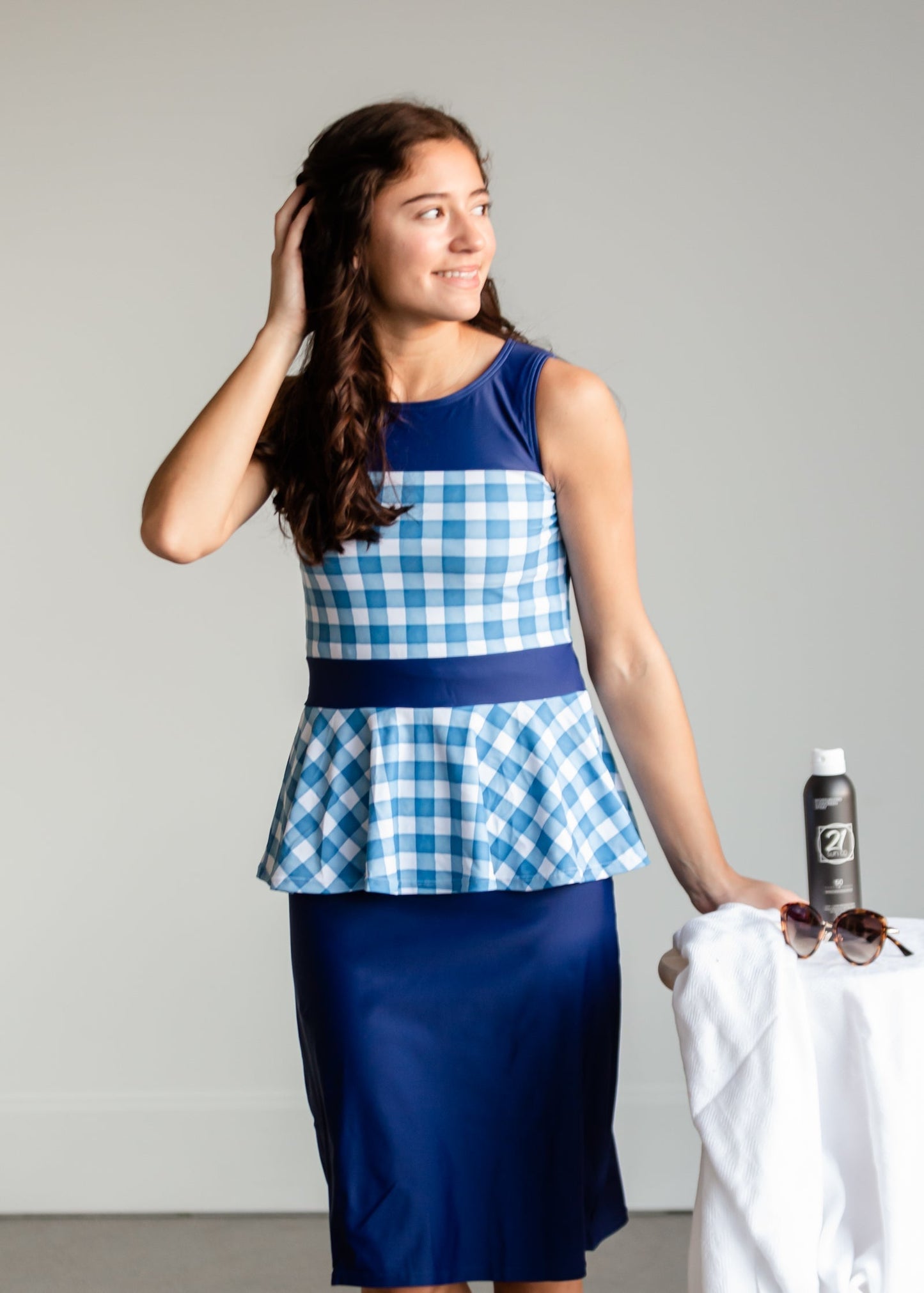 Caley Gingham Peplum Swim Top-FINAL SALE