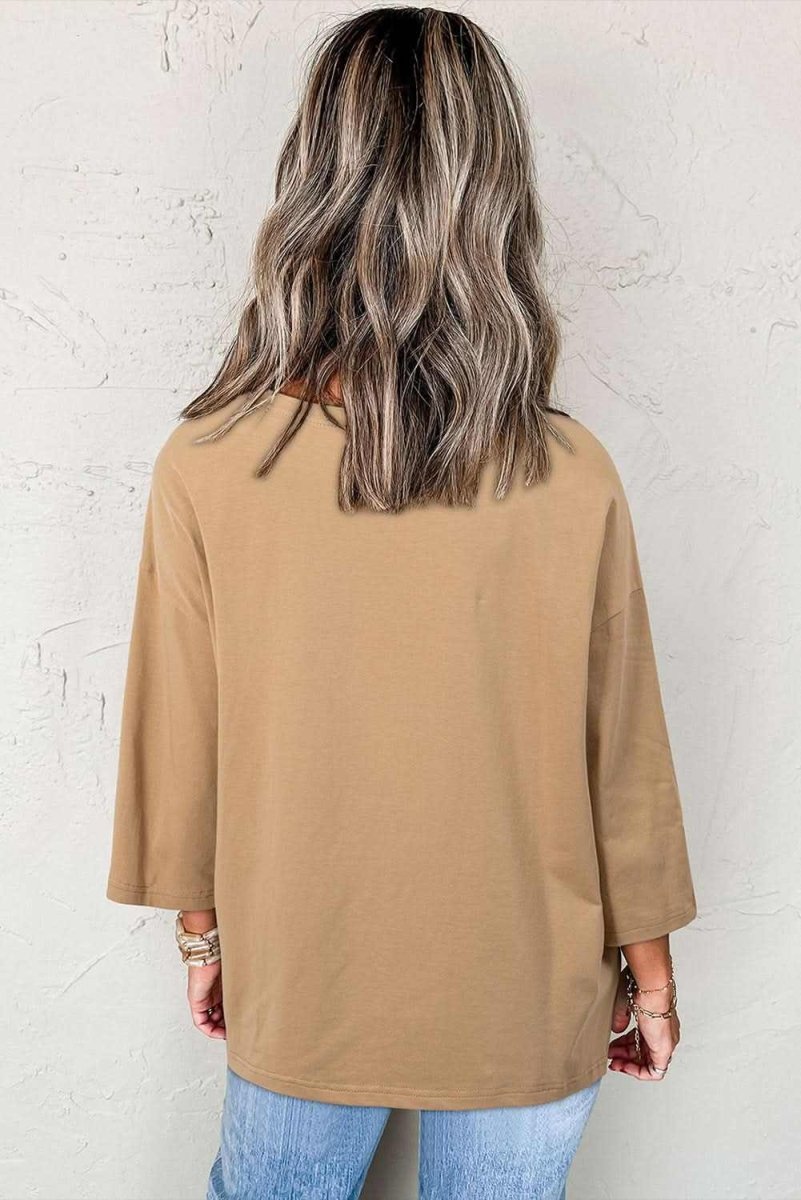 Camel Floral Star Patchwork 3/4 Long Sleeve Top - Love Salve