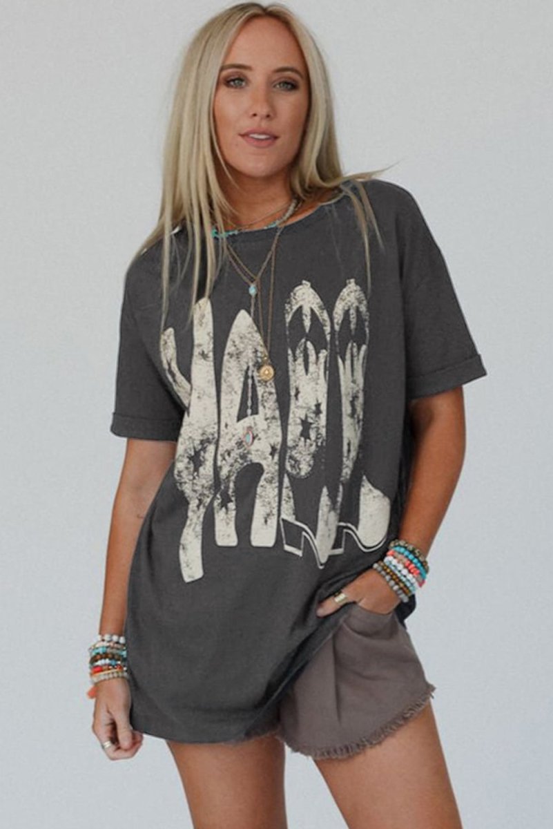 Carbon Grey Vintage Yall Cowboy Boots Graphic Tee Shirt - Love Salve