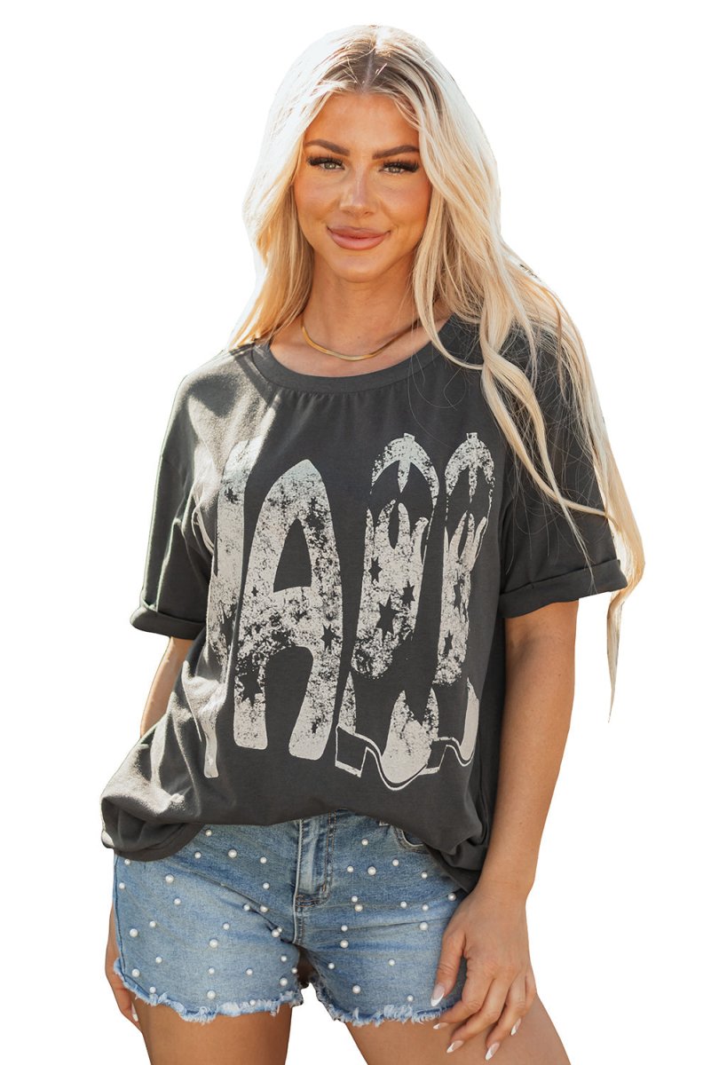 Carbon Grey Vintage Yall Cowboy Boots Graphic Tee Shirt - Love Salve