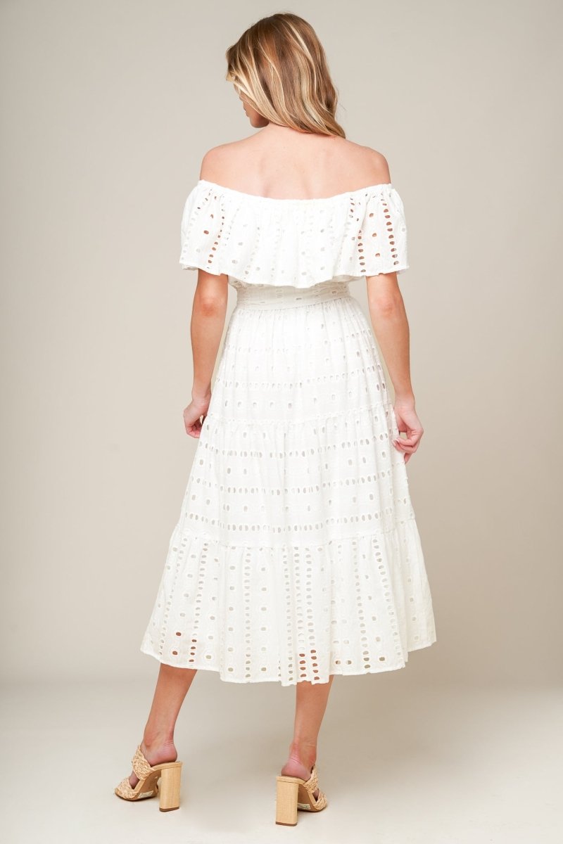CATCHING MY BREATH EYELET MIDI DRESS - Love Salve