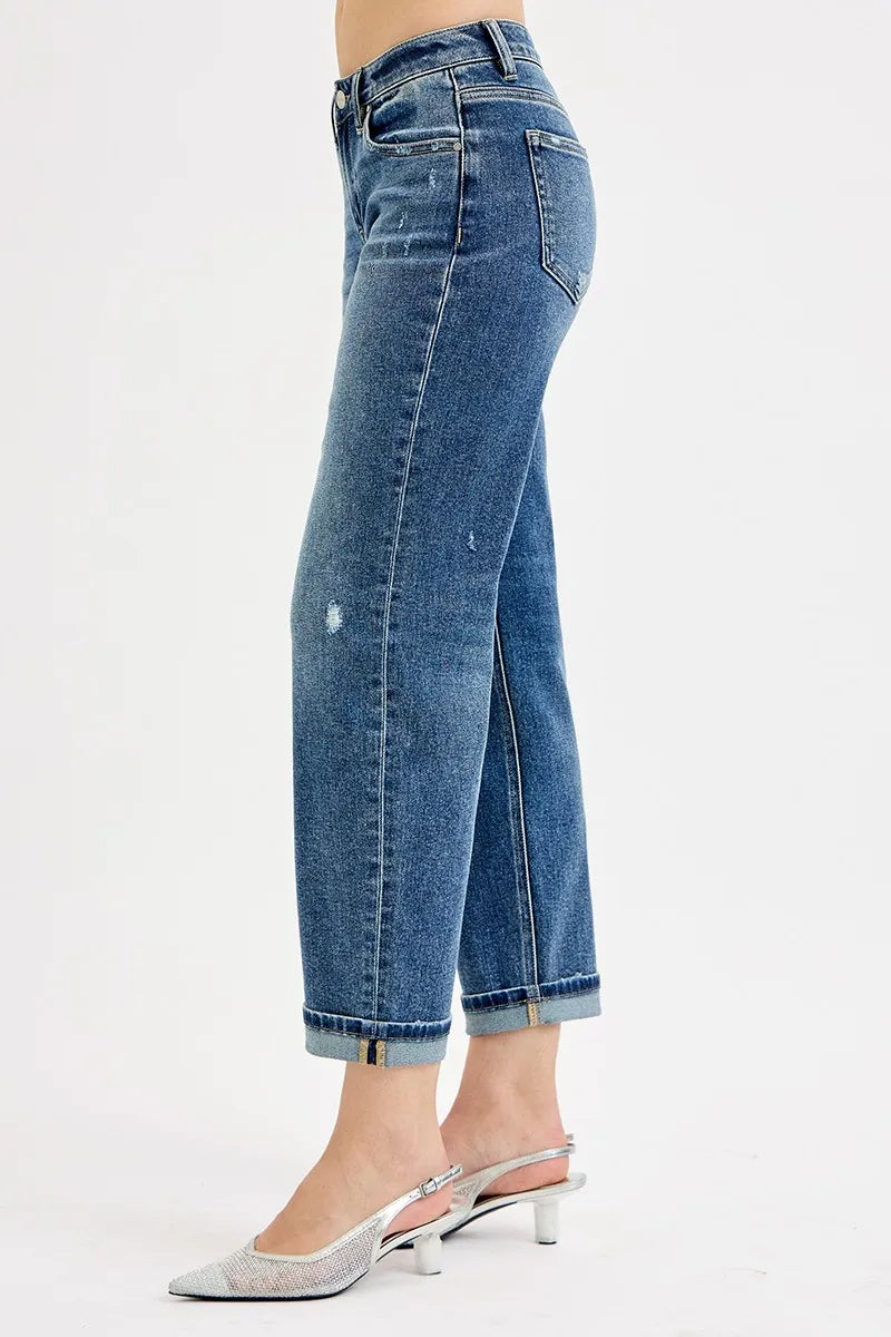 Risen Full Size Low Rise Crop Boyfriend Jeans Plus Size Vintage Medium Blue Wash - Love Salve