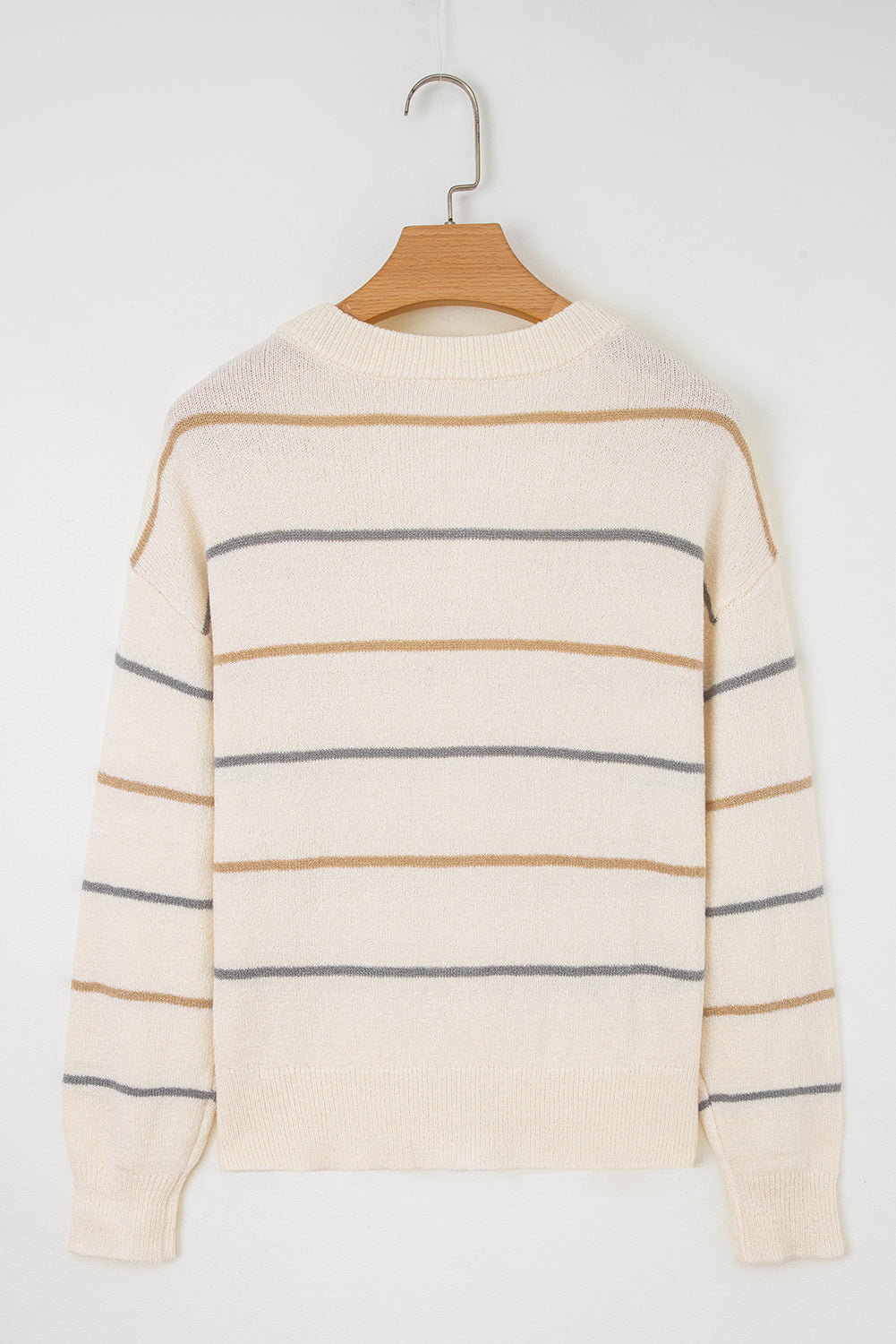 Multicolour Striped Buttoned V Neck Drop Shoulder Cardigan