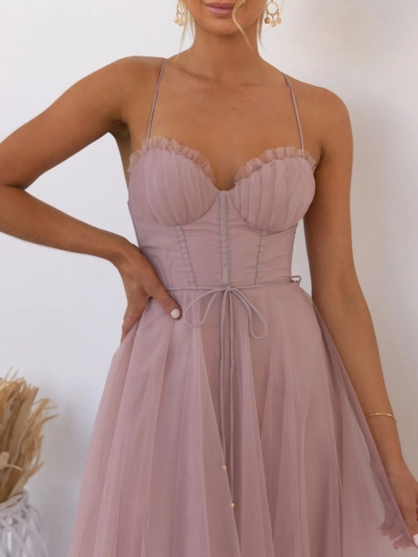 Sweetheart Neck Tulle Midi Dress