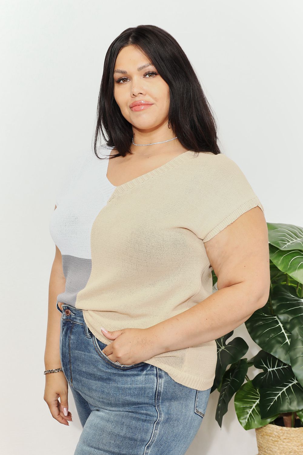 Double Take: Colorblock V-Neck Knit Top