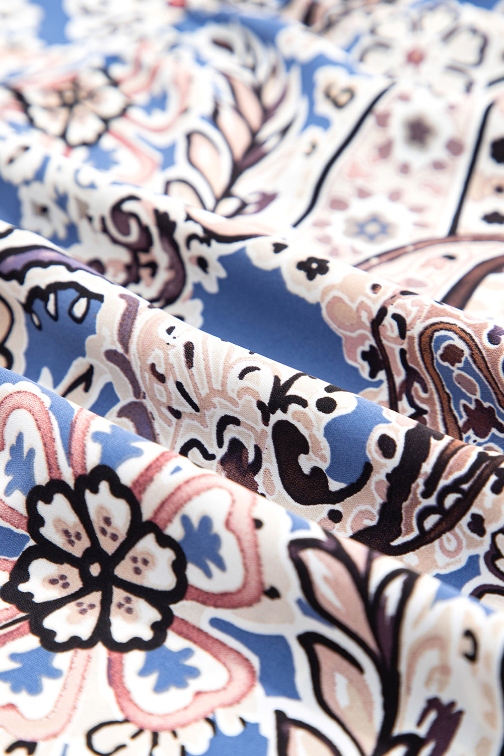 Blue Paisley Print Twist Detail Smocked Back Dress