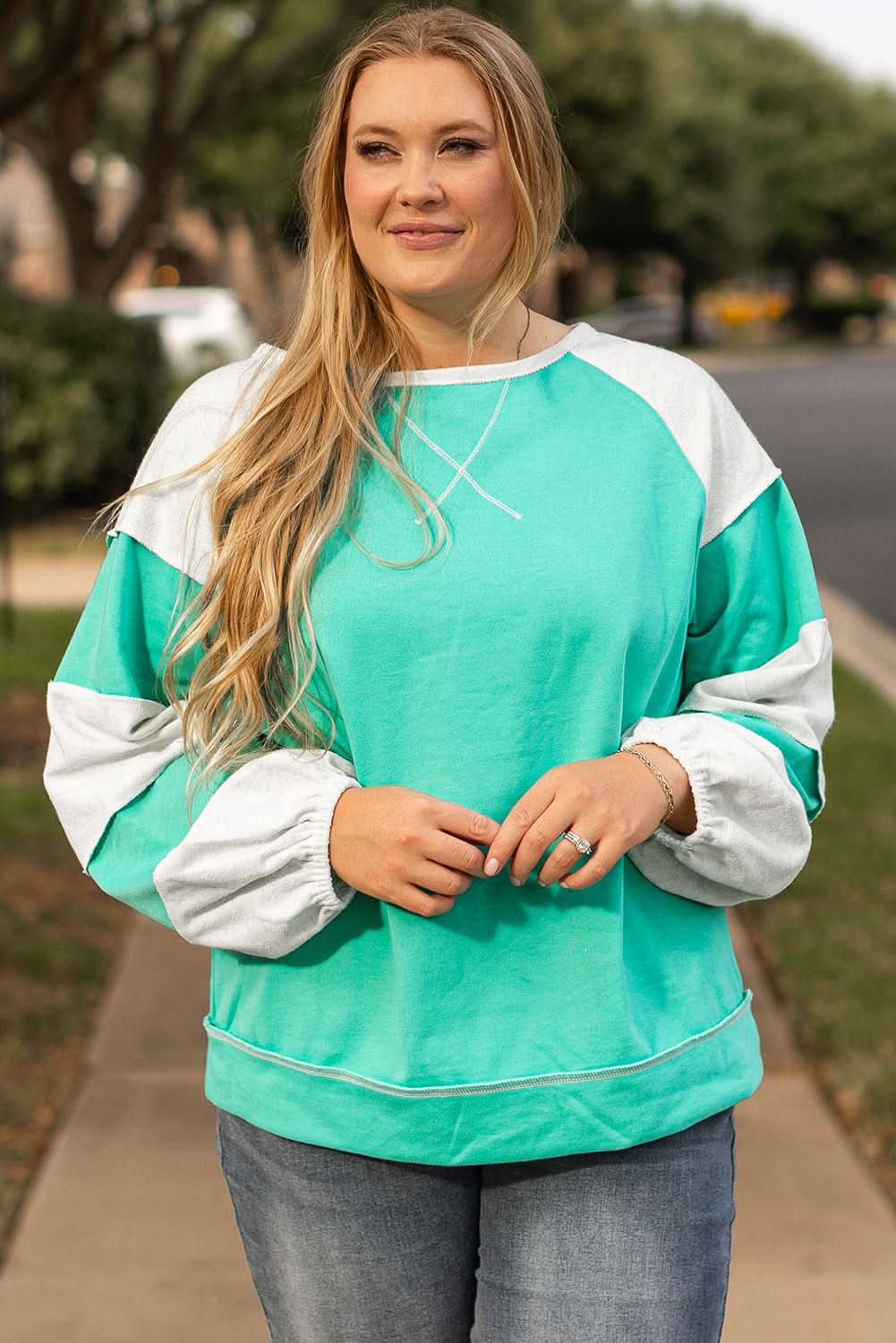 Aruba blue patchwork plus sweatshirt - Love Salve