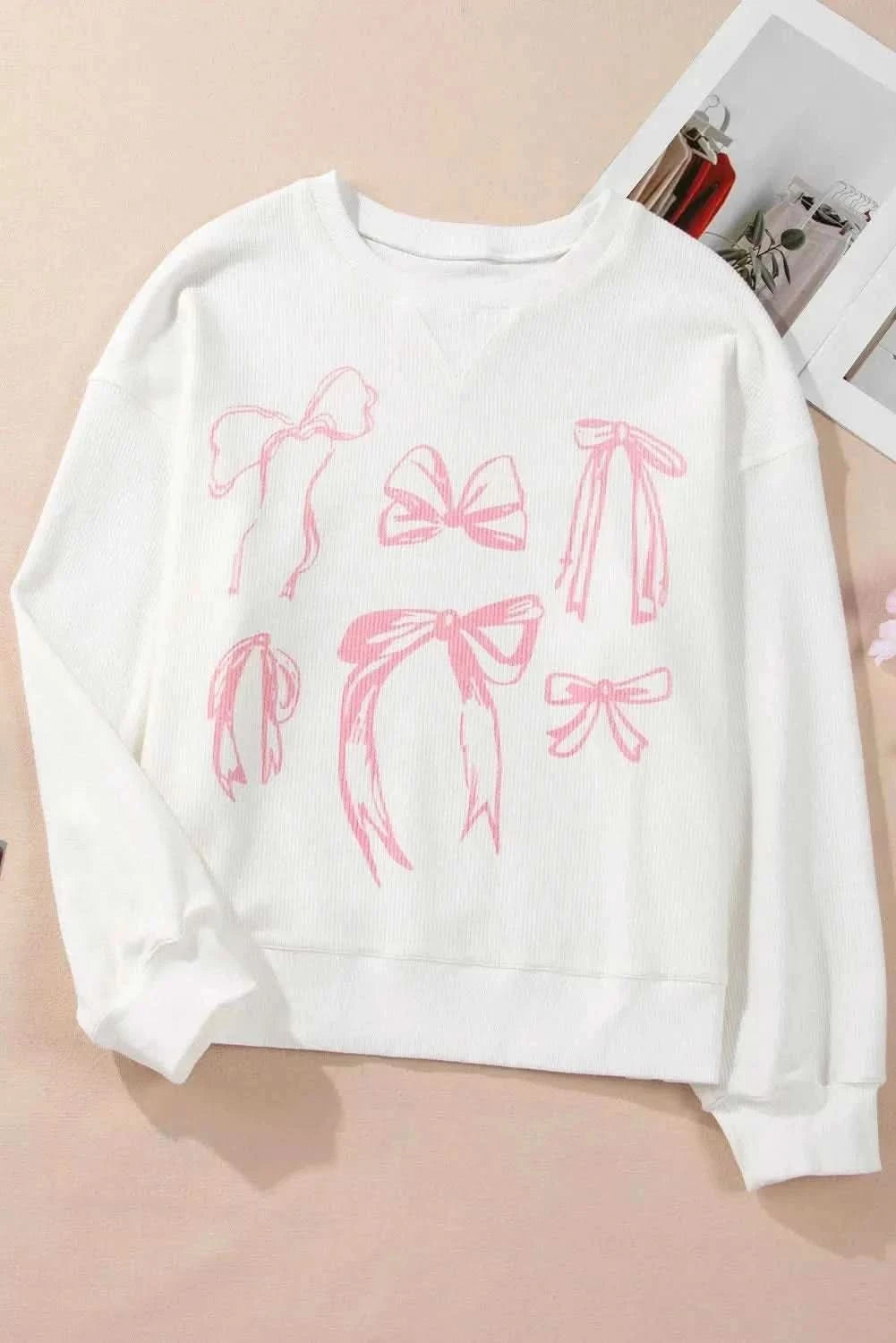 Bow Round Neck Long Sleeve Sweatshirt - Love Salve