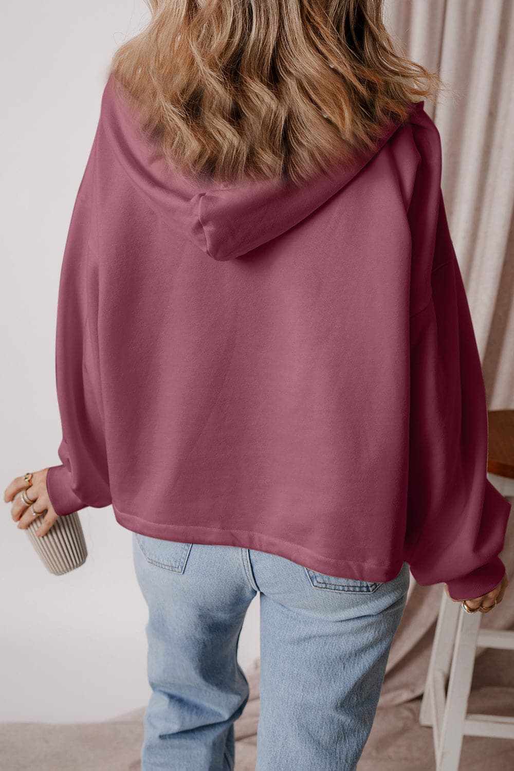 Casual half zip hoodie with pockets - Love Salve