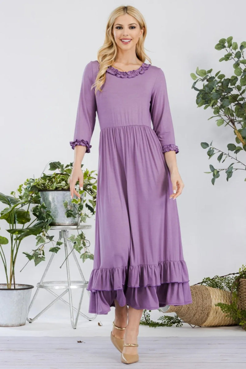 Celeste Full Size Layered Ruffle Hem Dress with Pockets - Love Salve
