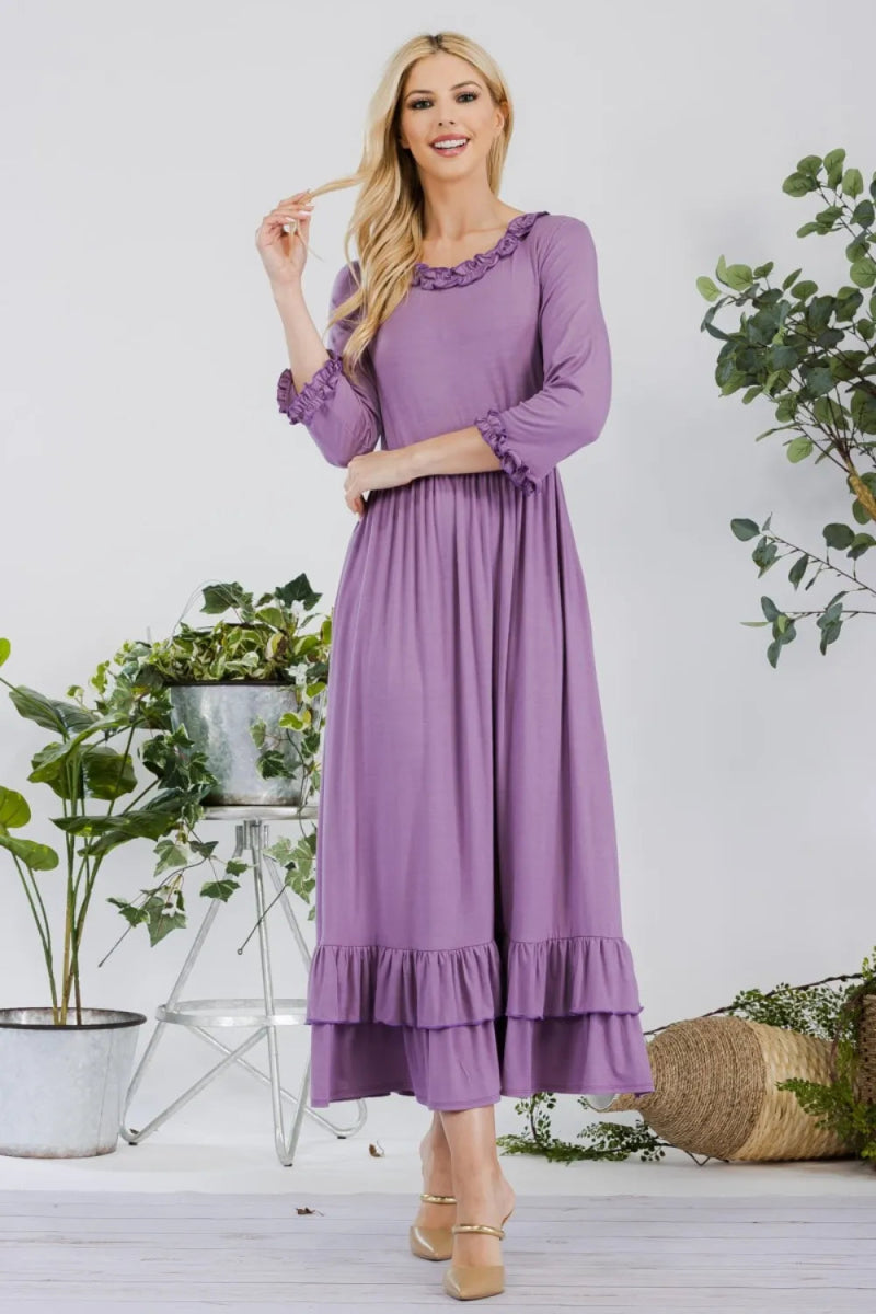 Celeste Full Size Layered Ruffle Hem Dress with Pockets - Love Salve