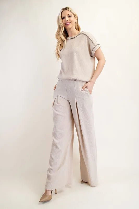 Celeste Textured Wide - Leg Pants with Pockets for Women - Love Salve