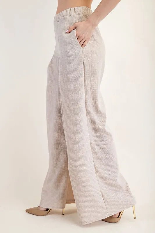 Celeste Textured Wide - Leg Pants with Pockets for Women - Love Salve