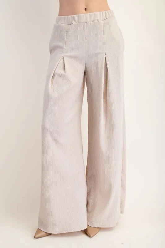 Celeste Textured Wide - Leg Pants with Pockets for Women - Love Salve