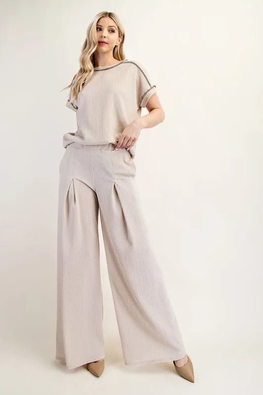 Celeste Textured Wide - Leg Pants with Pockets for Women - Love Salve
