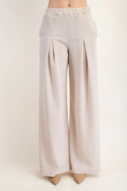Celeste Textured Wide - Leg Pants with Pockets for Women - Love Salve