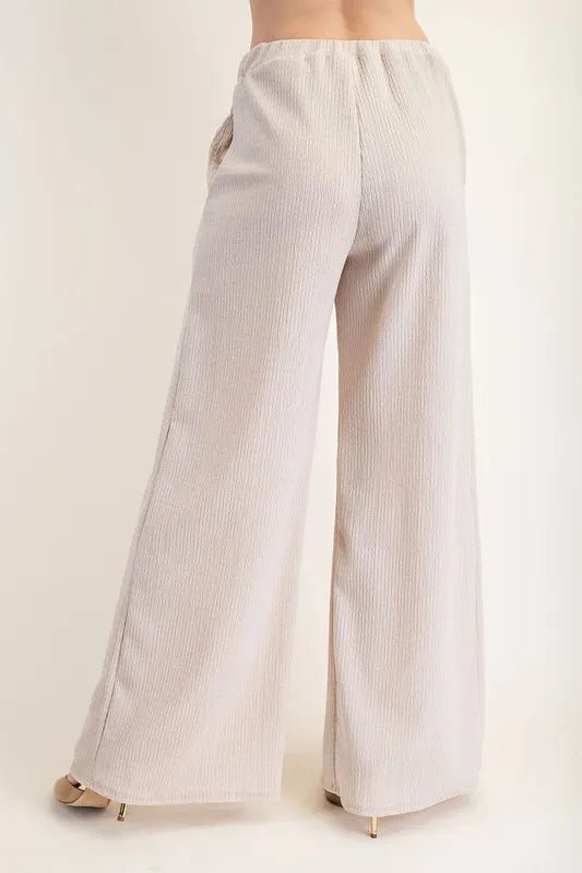 Celeste Textured Wide - Leg Pants with Pockets for Women - Love Salve
