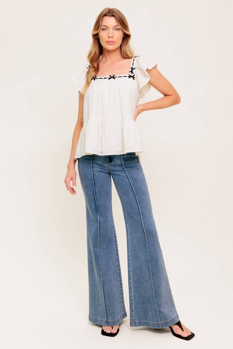 CELESTIAL CRUSH CREAM WOVEN TOP - Love Salve